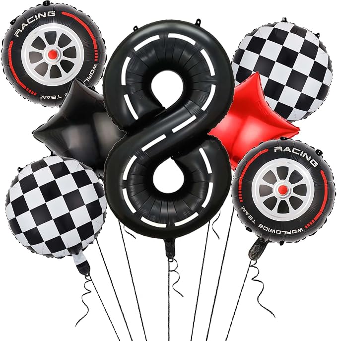 Race Car Balloons, 40 Inch Racetrack Number 8 Balloon, Big Number Balloons Black by Yexnum