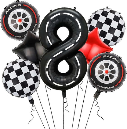 Race Car Balloons, 40 Inch Racetrack Number 8 Balloon, Big Number Balloons Black by Yexnum