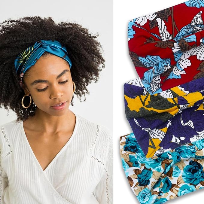 IVARYSS Wide Headbands for Women, Knotted Head Wraps Turbans, Large African Style Head Bands Hair Accessories, 6 Pack (Floral)