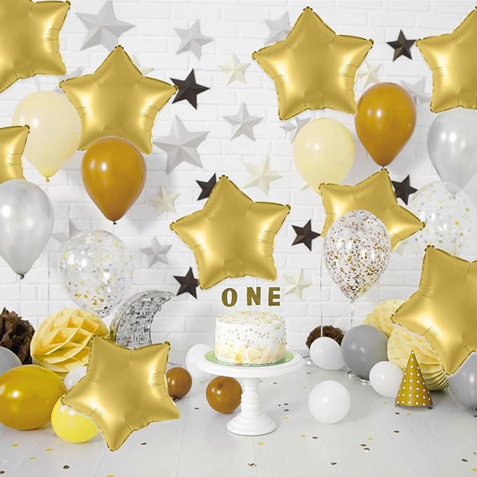 Metal Gold Star Balloons, 18 Inch 10 Pcs Metallic Gold Star Shape Foil Balloon - Image 6