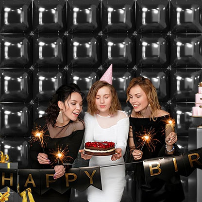 NISOCY 36PCS Metallic Black Square Foil Balloons Wall Backdrop | Double Sided - Image 7