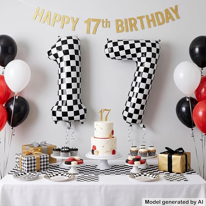 40" Checkered Number 17 Balloon - Image 3