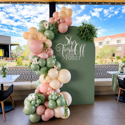 Pink and Green Balloons, 12 Inch Sage Green Pink Sand White Balloons - Image 5