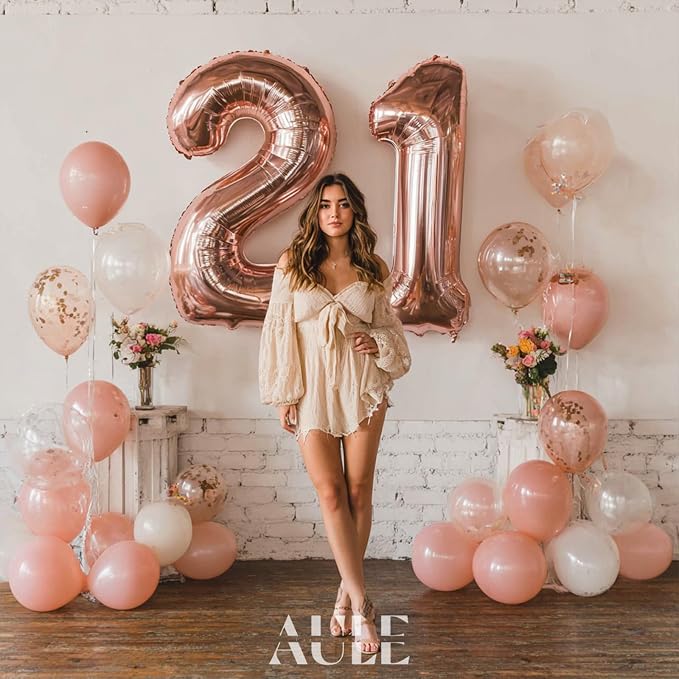 AULE 40 Inch Rose Gold 21 Balloon Number Foil 0-9 Birthday Big Numbers | - Image 4