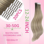 YoungSee Tape in Hair Extensions Human Hair Balayage Blonde Tape in Hair Extensions Ash Blonde with Platinum Blond Tape-in Human Hair Extension Ombre Tap ins Extension 20In 50g 20pcs for Wedding