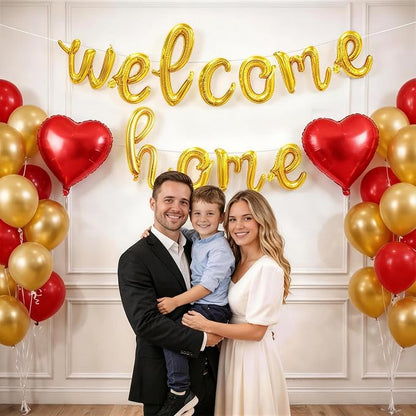 Welcome Home Balloons Red Gold, 16Inch Welcome Home Foil Banner - Image 5