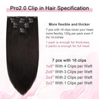 Pro2.0 Clip in Hair Extensions Real Human Hair 20inch 7pcs Color #2 Dark Brown Remy Real Human Hair Extensions Clip ins 120g Thick Seamless Double Weft for Women（#2-20inch）