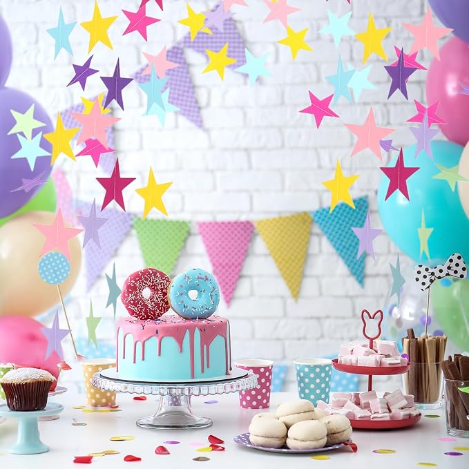 Spakon 65 Feet Glitter Star Paper Garland Banner Hanging Decoration Star - Image 4