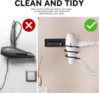 YUET Hair Dryer Holder Hairdryer Station Wall Mounted Spiral Shelf Bracket Stand Hanger Straightener Organizer Blow Storage with Holes Rack for Bathroom Aluminum Professional (Black)