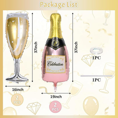 Champagne Bottle Glass Balloons 4pcs, Large Champagne Wine Foil Mylar Balloons - Image 2
