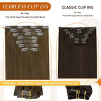Full Shine Seamless Clip in Hair Extensions Human Hair Medium Brown Hair Extension Clip ins Straight PU Weft for Short Hair Ease of Use 12 Inch 95 Grams 8 PCS