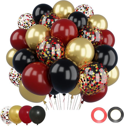 Patimate Burgundy Black Gold Balloons Set 50Pcs 12 Inch Latex Party Balloon | by PatimateDirect