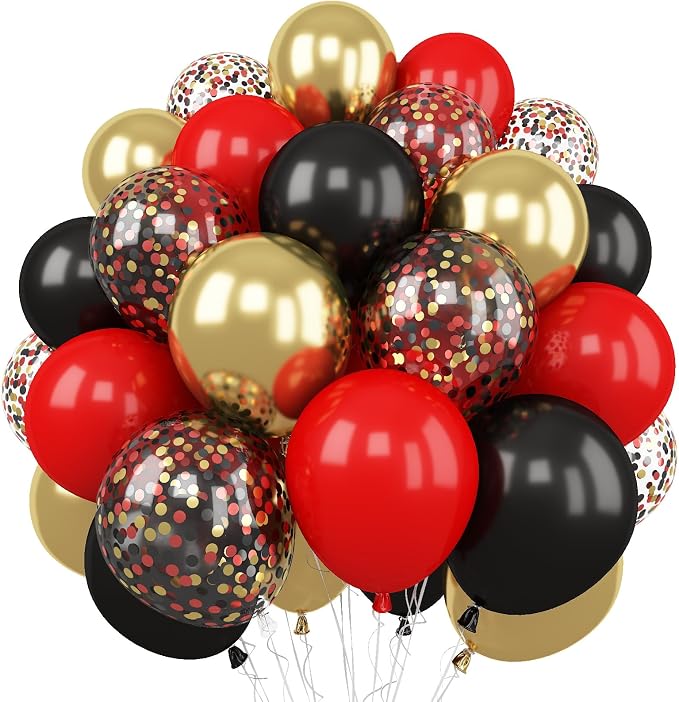 Red and Black Balloon, 60 Packs 12 Inch Red Black and Gold Balloon by Togvu