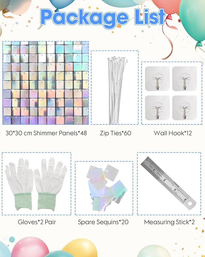 Iridescent Silver Shimmer Wall Backdrop 48 Panels Cover 6 x 8 Ft, Photo - Image 5