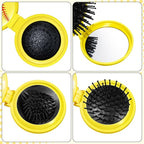 12 Pcs Softball Mini Detangler Brush, Folding Mirror Hair Brushes, Mini Travel Hair Brush, No Tangle Soft Flexible Bristles for Straight, Curly, Thick Hair for Softball Team Gift Sport Party