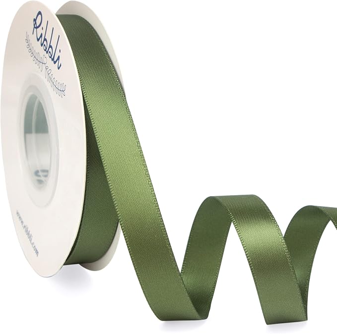 Ribbli Moss Green Satin Ribbon, Double Faced Satin 1/2 inch x Continuous 25 by Ribbli