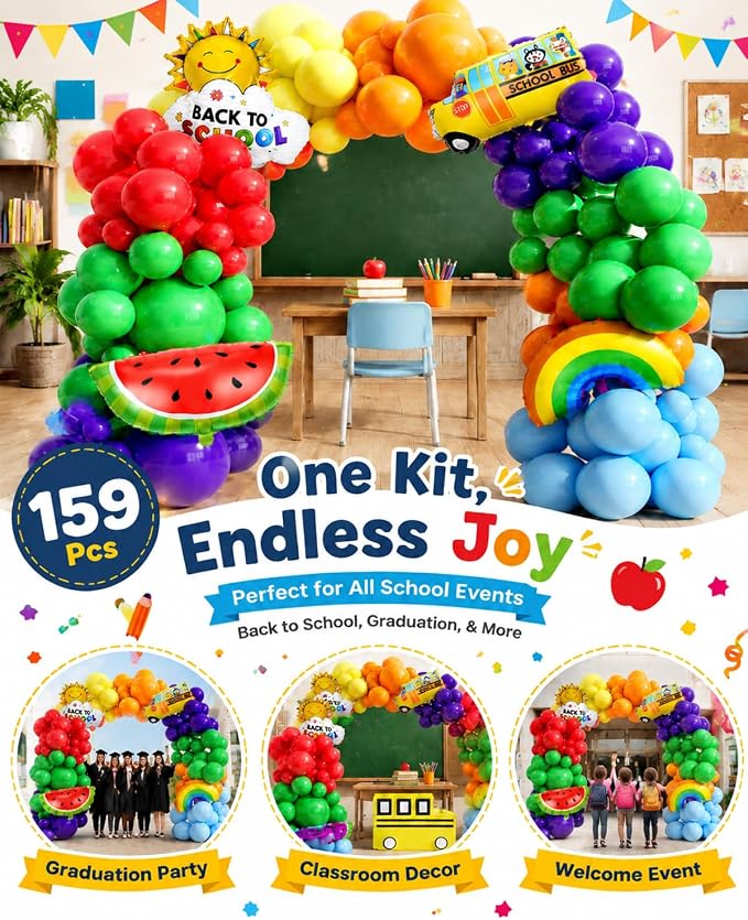 Back to School Balloon Arch Kit, Rainbow Balloons and Watermelon Balloons - Image 4