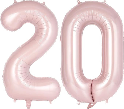 Light Pink Number 20 Balloon, 40 Inch Giant Mylar Number Balloons, Large Foil by AIQINHU