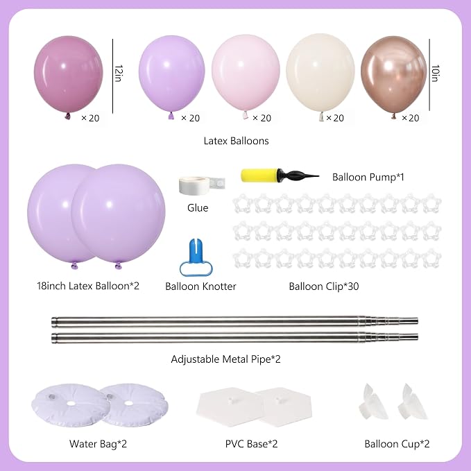 Dusty Purple Pink Balloon Column Stand Kit 2 Sets Balloons Tower | 102Pcs Pink - Image 3