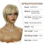 QUEENTAS Blonde Hair Topper for Women with Thinning Hair Pieces 6"*6"Large Coverage 360°3D Cover Silver Synthetic Short Bob with 5 Clips in Wiglets(Blonde Mixed Brown)