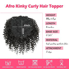 Natural Afro Kinky Curly Short Hair Toppers With Bangs - Clip in Synthetic Wiglets for Men and Women With Thinning Hair - Instant Volume and Style (Black Brown)