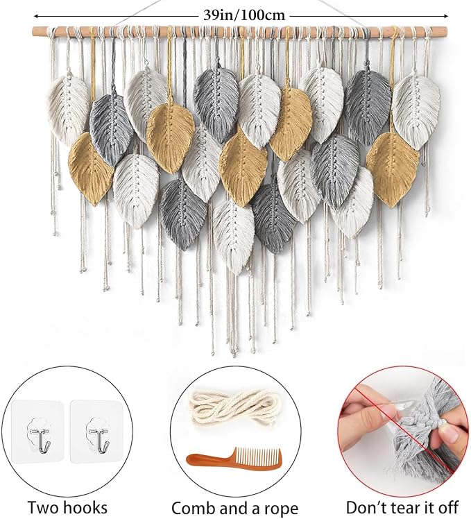 Large Macrame Wall Hanging Boho Woven Tapestry Chic Modern Home Decorations | - Image 2