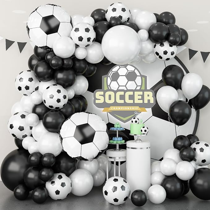 Soccer Balloon Garland Arch Kit, 22 18 12 10 5 Inch Black White Football Print by TAOYE