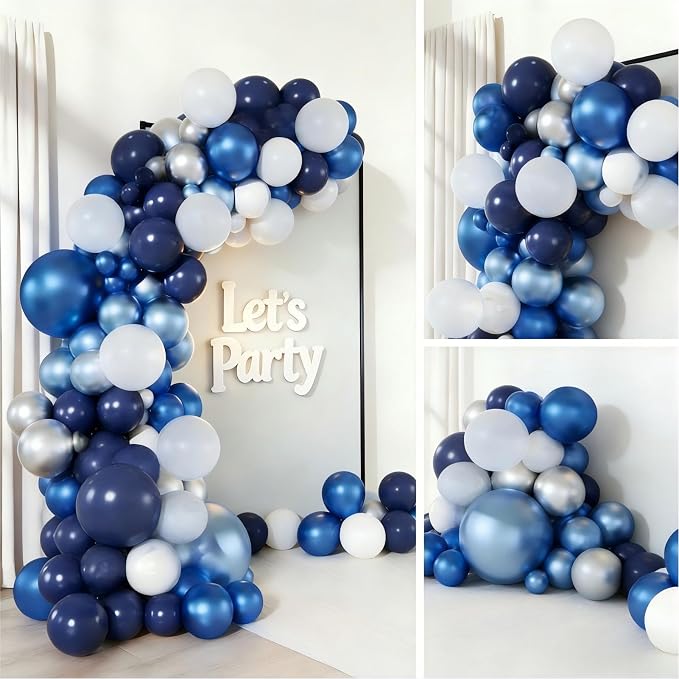 Blue White Silver Balloon Garland Arch Kit, 143 Pieces Navy Light Metallic Blue - Image 5