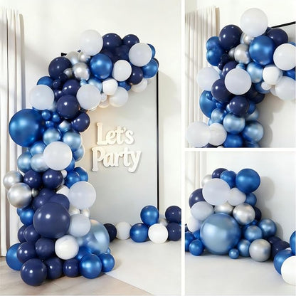 Blue White Silver Balloon Garland Arch Kit, 143 Pieces Navy Light Metallic Blue - Image 5