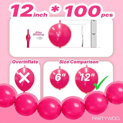 PartyWoo Hot Pink Linking Balloons 100pcs 12 Inch Magenta Link Balloons | - Image 4