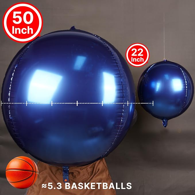 PartyWoo Navy Blue Large Round Giant 4D Jumbo Foil Balloons 3pcs 50 Inch | 50 - Image 2