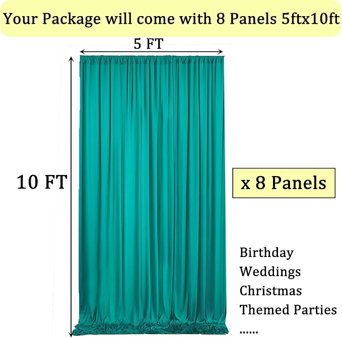 40ftx10ft Wrinkle Free Turquoise Backdrop Curtains - Image 3