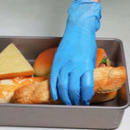 Disposable Gloves Medium, Nitrile and Vinyl Blend Material Gloves, Latex Free, 4 Mil 200 Pc Food Grade Glove for Cleaning, Food Prep, Hair Dye, Tattoo, Blue