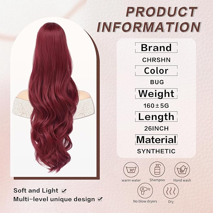 Ponytail Extension, Drawstring Ponytail Extension for Women 26 Inch Long Wavy Pony Tails Hair Extensions Synthetic Clip in Ponytail Hairpiece for Women(Bug)