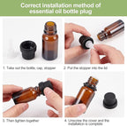 BENECREAT 24 Pack 10ml Brown Glass Essential Oil Bottles Refillable Container Kits with Plastic Droppers, Funnel Hoppers and Sticker for Aromatherapy Fragrance Cosmetic Oil