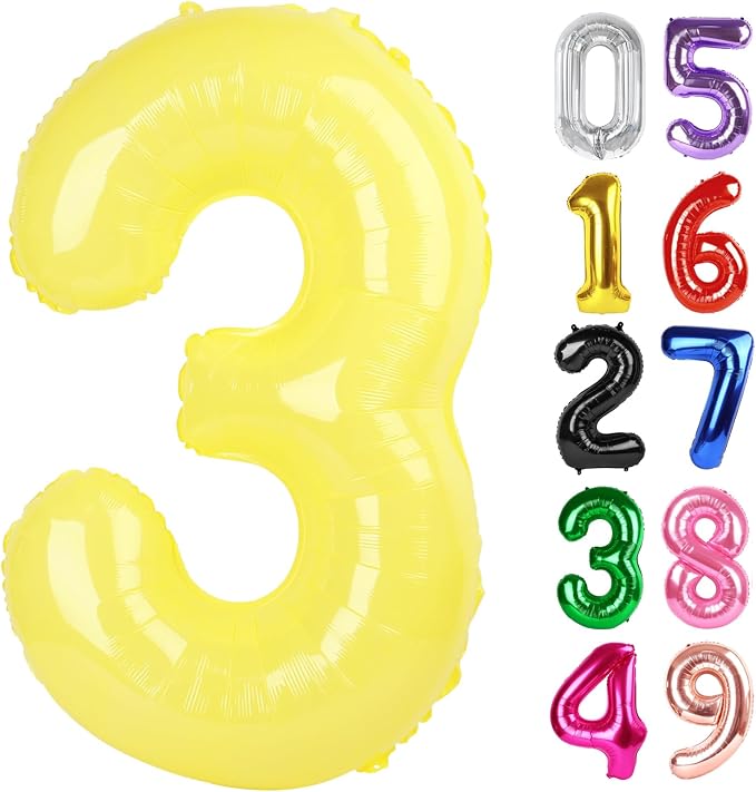 Yellow Number 3 Balloon 40 Inch, 3rd Birthday Party Decorations Men Women | by IWERP