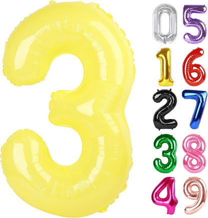 Yellow Number 3 Balloon 40 Inch, 3rd Birthday Party Decorations Men Women | by IWERP