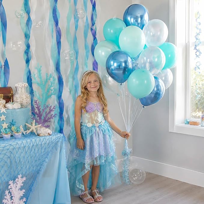Teal Turquoise Blue Clear Balloons Different Size, Under the Sea Party - Image 2