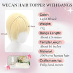 Hair Toppers for Women Real Human Hair 3D Bangs Clip 100% Human Toppers for Women 10 Inch Clip in Bangs Hairpieces (613 Light Blonde)