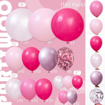 PartyWoo Hot Pink Balloon Arch Kit 142pcs Light Pink Balloons | Magenta Fuchsia - Image 2
