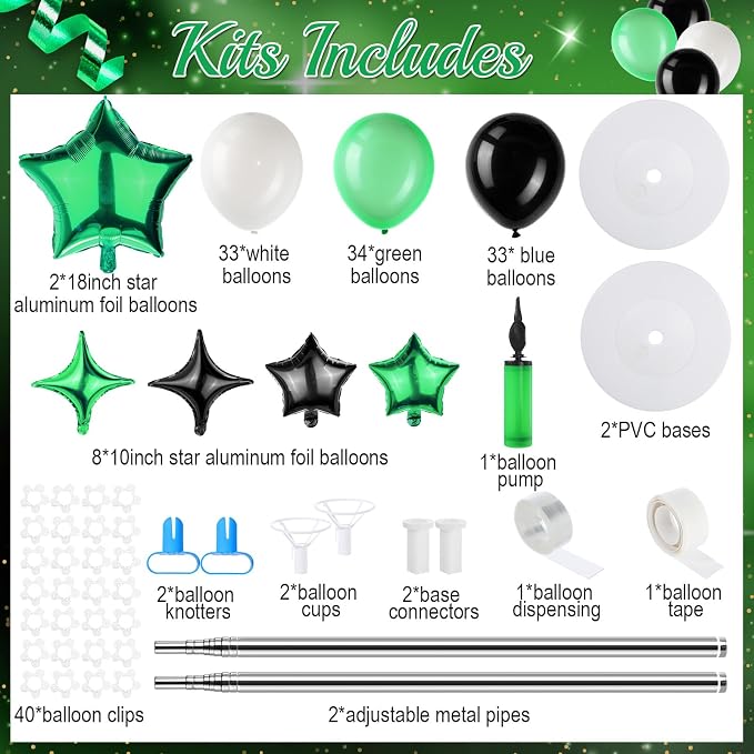 Gejoy 110 Pcs Football Party Balloon Column Stand Kit Green White Black - Image 2
