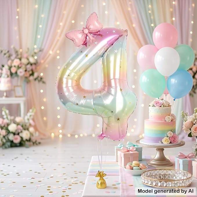 40 Inch Pastel Rainbow Number 4 Balloon - Image 3