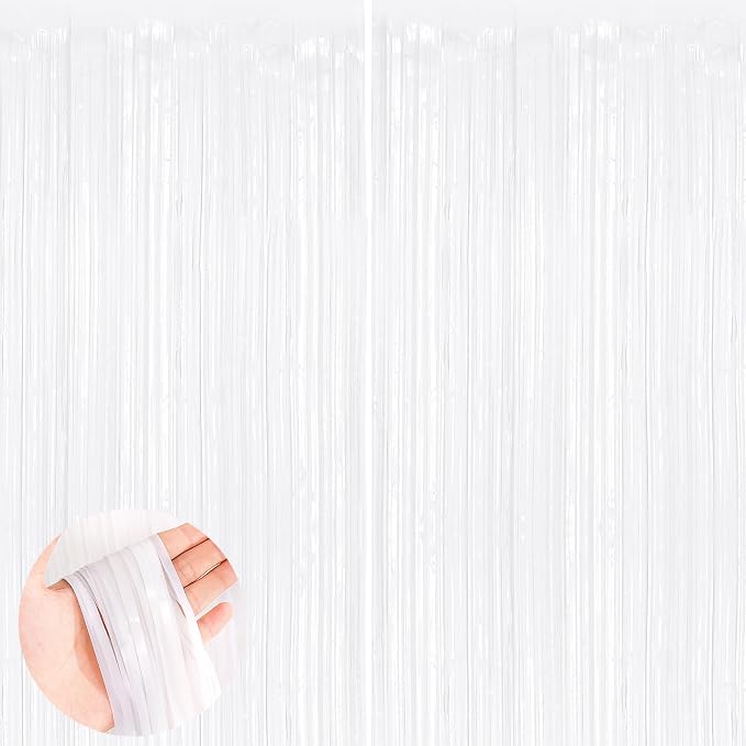 UWPVOWSR White Fringe Curtain Party Streamers 2Pack 3.3 x 8.3 Ft Foil Fringe by UWPVOWSR