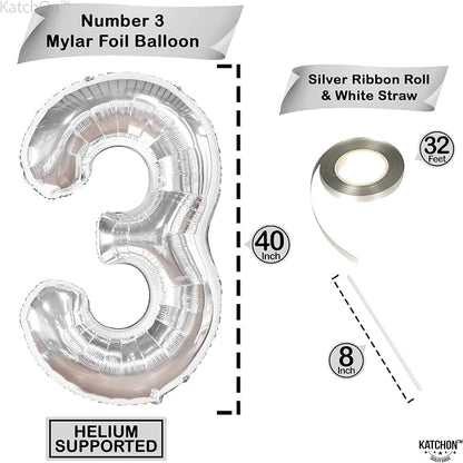 KatchOn Silver Number 3 Balloon 40 Inch, Birthday Decorations - Image 4