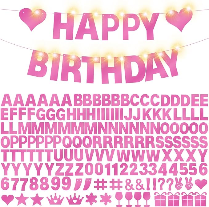 175Pcs DIY Glitter Customizable Banner Kit Happy Birthday Letter Banners by WELITTCON