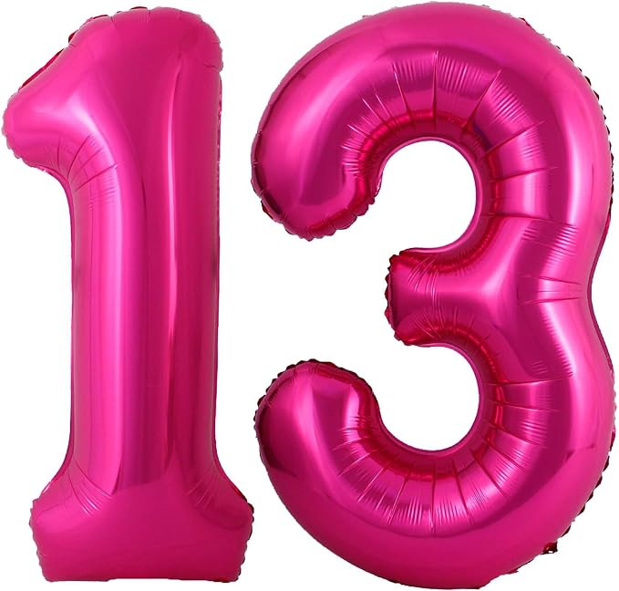 Hot Pink 13 Number Balloons, 40 Inch Giant Number 13 Balloons Foil Mylar Helium by Lovoir