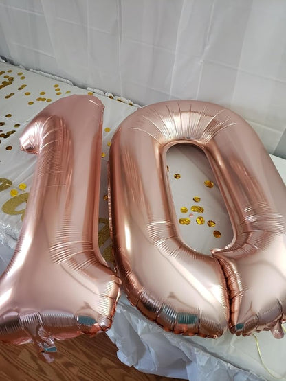 40 Inch Number 10 Balloon for 10th Year Old Birthday Decorations, Rose Gold | - Image 2