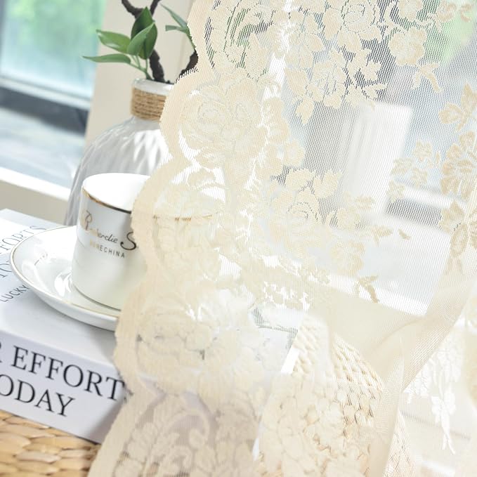 Kotile Short Beige Lace Curtains - Image 6