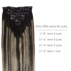 WENNALIFE Clip in Human Hair Extensions, 24 Inch 120g 7pcs Balayage Natural Black to Light Blonde Hair Extensions Real Human Hair Remy Double Weft