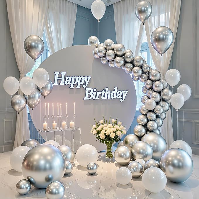 Silver Balloons 100 Pack 12 Inch Shiny Metallic Silver Extra Thick Latex Party - Image 4
